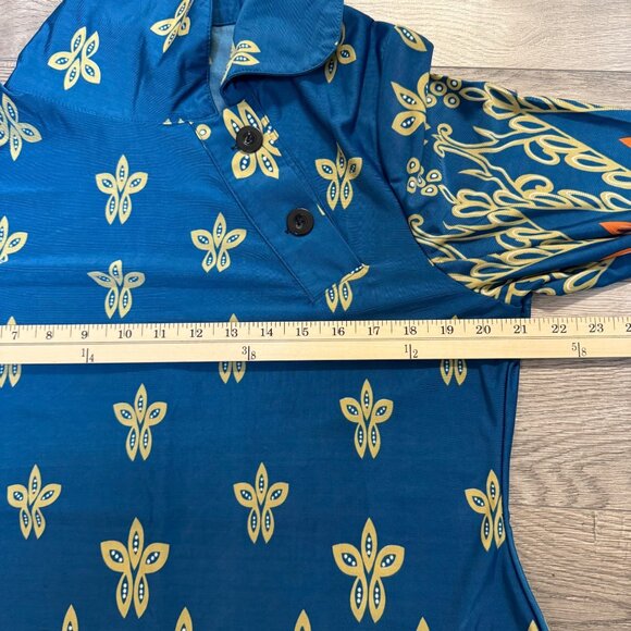 R&B Collection Flower Power Tunic Dress Size XL Floral Retro Blue Orange - Picture 8 of 14